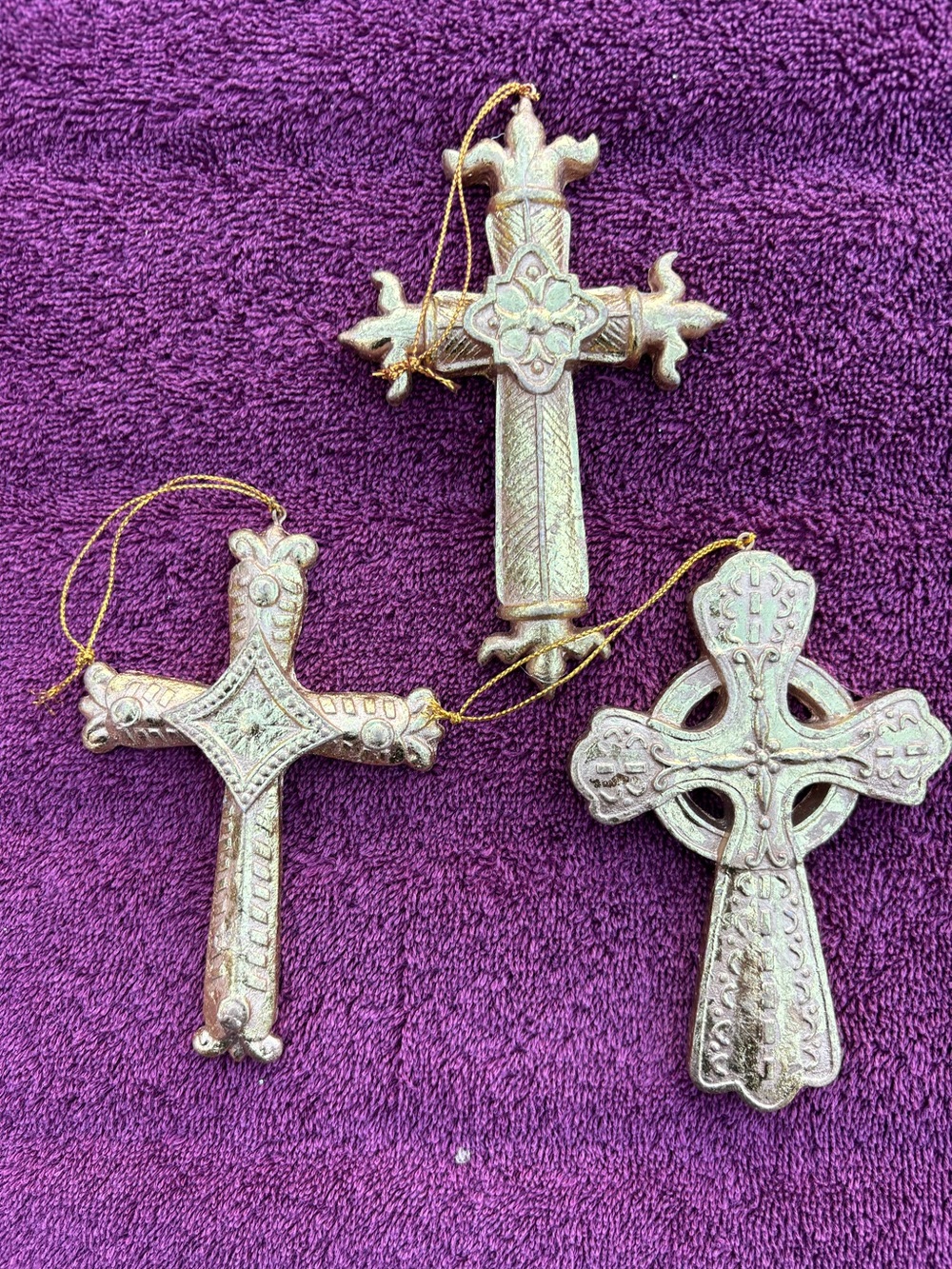 Decorative Golden Cross Ornaments - Set of 3